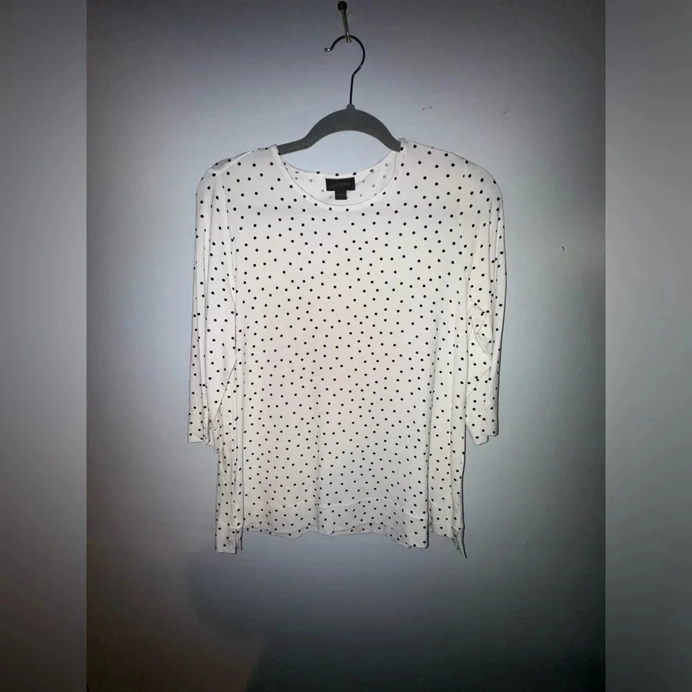 J. Jill wearever woman’s 3/4 sleeve cream black polkadot soft t-shirt size small